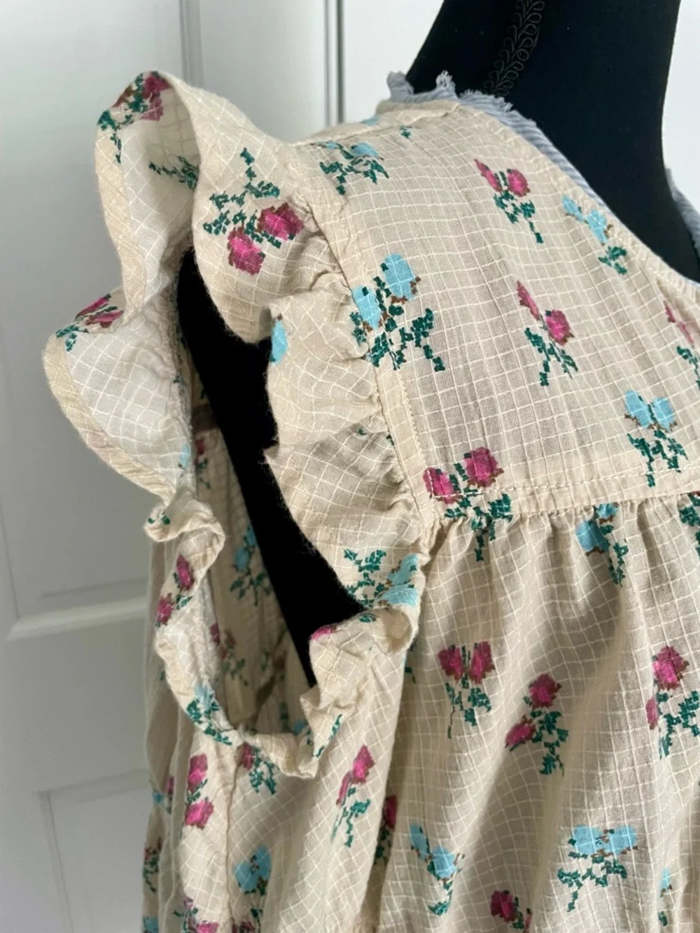 Free People Bohemian Prairie Sundown Mini Dress Tunic Floral Ivory Combo Large